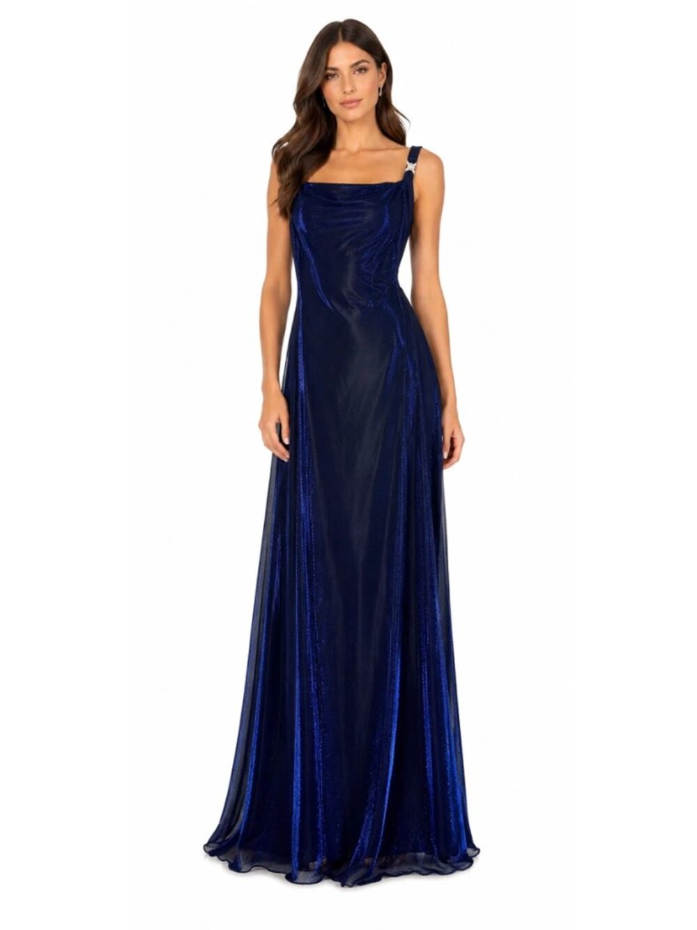 Betsy & Adam blue metallic formal dress 12 floor length gown vintage 90s